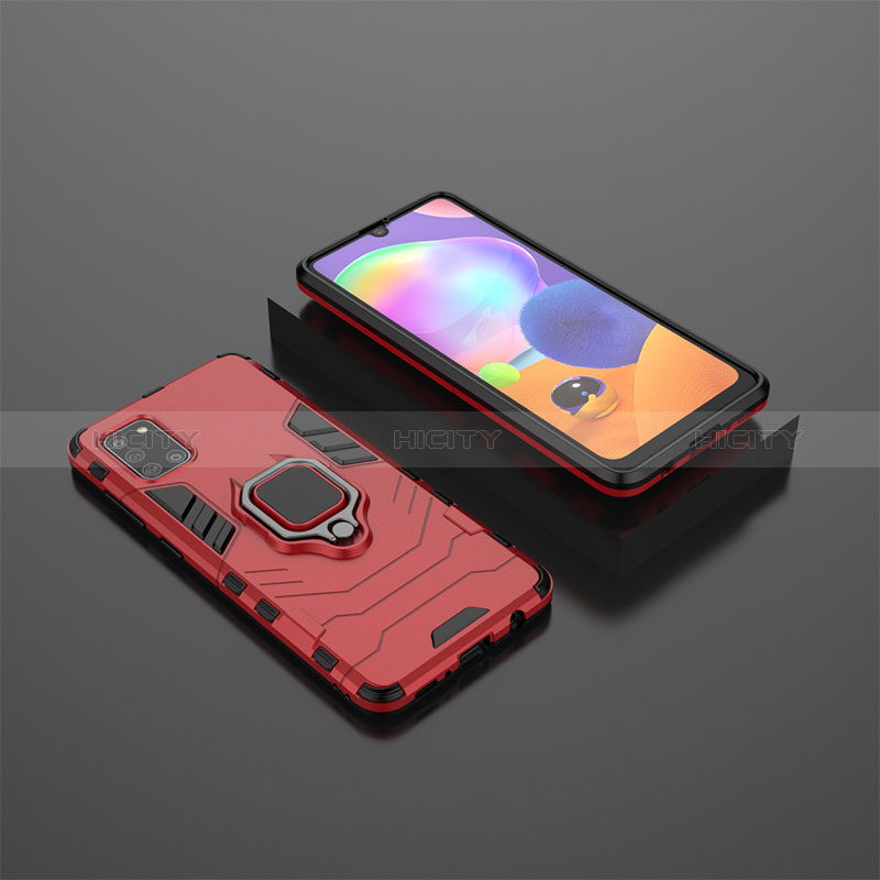 Coque Contour Silicone et Plastique Housse Etui Mat avec Magnetique Support Bague Anneau KC1 pour Samsung Galaxy A31 Rouge Plus