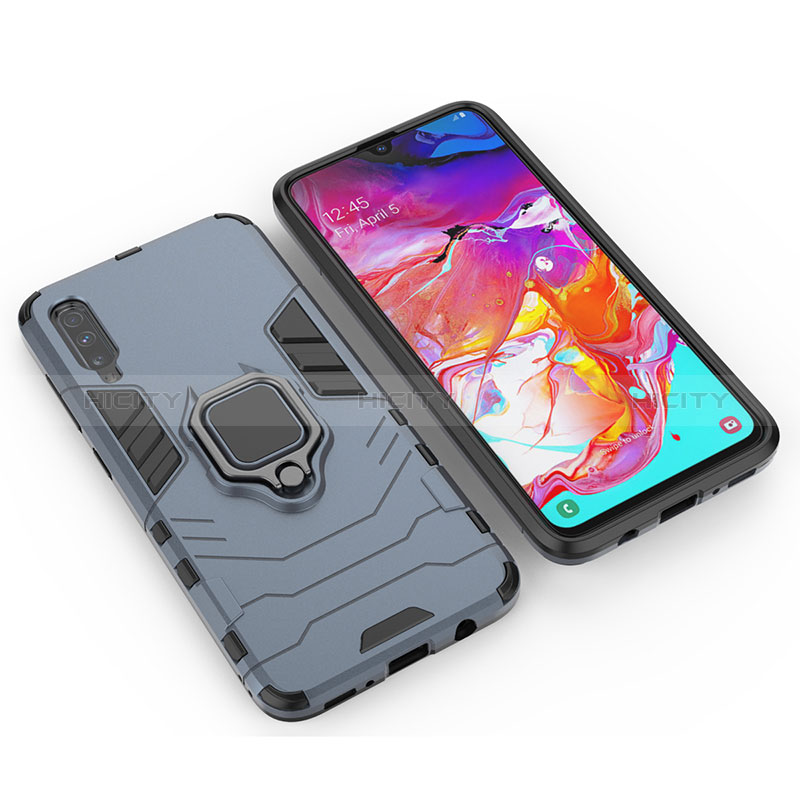 Coque Contour Silicone et Plastique Housse Etui Mat avec Magnetique Support Bague Anneau KC1 pour Samsung Galaxy A70 Bleu Plus