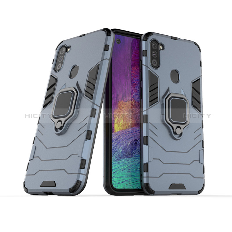 Coque Contour Silicone et Plastique Housse Etui Mat avec Magnetique Support Bague Anneau KC1 pour Samsung Galaxy M11 Bleu Plus