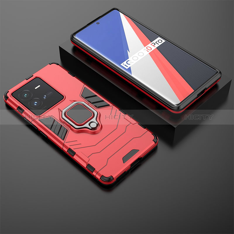 Coque Contour Silicone et Plastique Housse Etui Mat avec Magnetique Support Bague Anneau KC1 pour Vivo iQOO 10 Pro 5G Plus