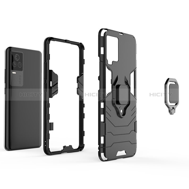 Coque Contour Silicone et Plastique Housse Etui Mat avec Magnetique Support Bague Anneau KC1 pour Vivo iQOO 7 Legend 5G Plus