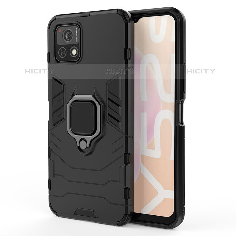 Coque Contour Silicone et Plastique Housse Etui Mat avec Magnetique Support Bague Anneau KC1 pour Vivo iQOO U3 5G Noir Plus