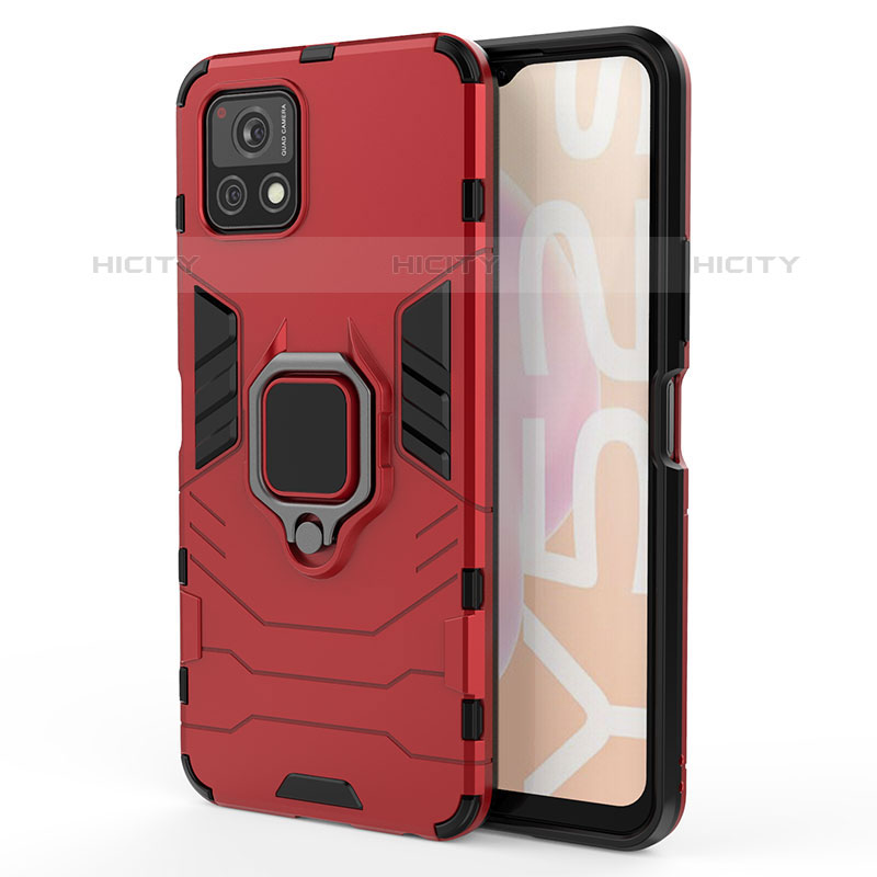 Coque Contour Silicone et Plastique Housse Etui Mat avec Magnetique Support Bague Anneau KC1 pour Vivo iQOO U3 5G Rouge Plus