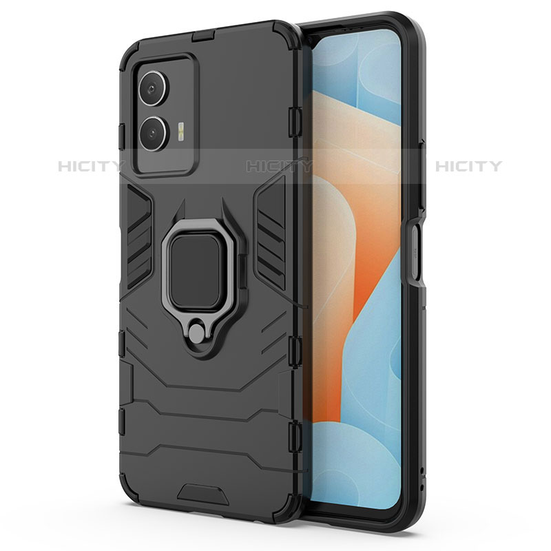 Coque Contour Silicone et Plastique Housse Etui Mat avec Magnetique Support Bague Anneau KC1 pour Vivo iQOO U5 5G Noir Plus