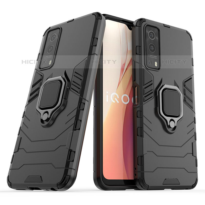 Coque Contour Silicone et Plastique Housse Etui Mat avec Magnetique Support Bague Anneau KC1 pour Vivo iQOO Z3 5G Noir Plus