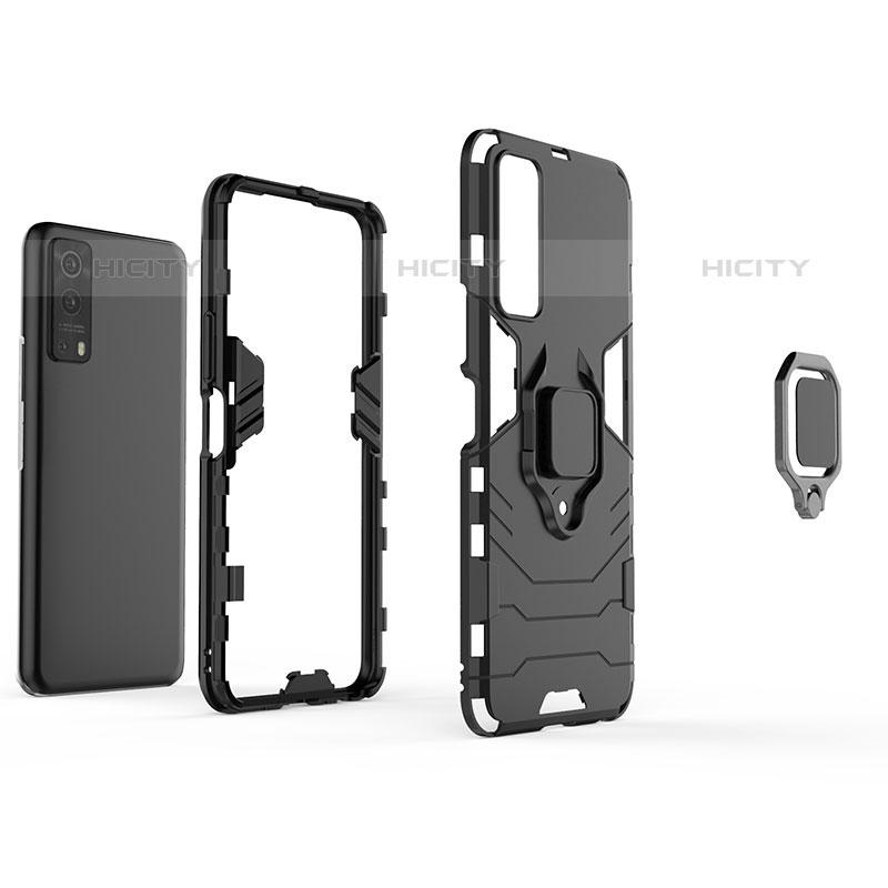 Coque Contour Silicone et Plastique Housse Etui Mat avec Magnetique Support Bague Anneau KC1 pour Vivo iQOO Z3 5G Plus