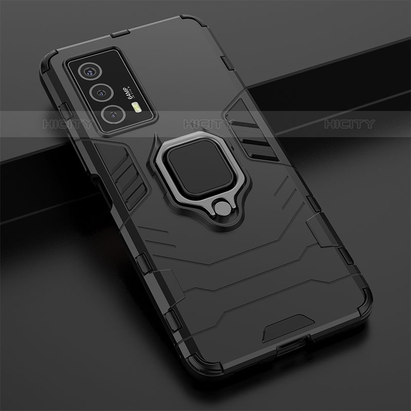 Coque Contour Silicone et Plastique Housse Etui Mat avec Magnetique Support Bague Anneau KC1 pour Vivo iQOO Z5 5G Plus