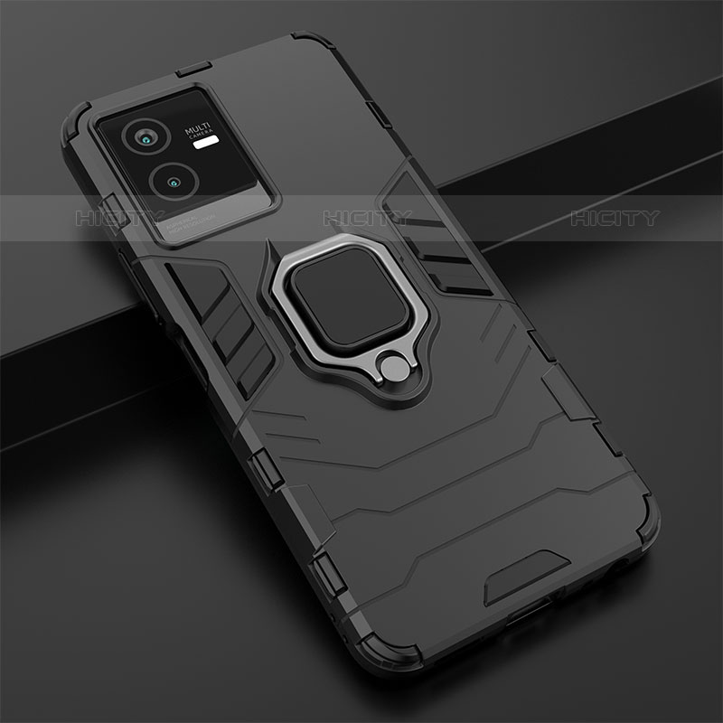 Coque Contour Silicone et Plastique Housse Etui Mat avec Magnetique Support Bague Anneau KC1 pour Vivo iQOO Z6x Plus