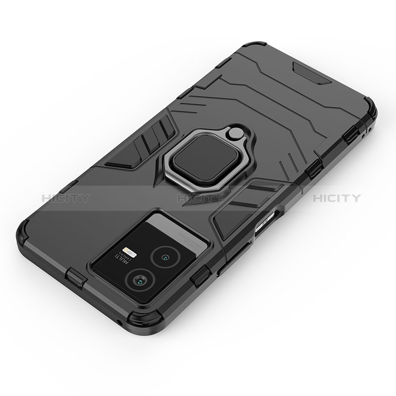 Coque Contour Silicone et Plastique Housse Etui Mat avec Magnetique Support Bague Anneau KC1 pour Vivo T2x 5G Plus