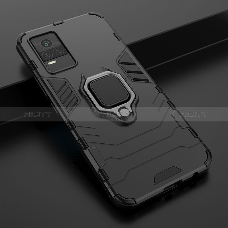 Coque Contour Silicone et Plastique Housse Etui Mat avec Magnetique Support Bague Anneau KC1 pour Vivo V21e 4G Plus