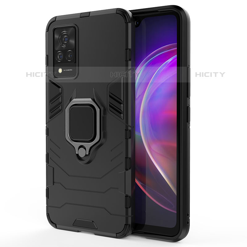 Coque Contour Silicone et Plastique Housse Etui Mat avec Magnetique Support Bague Anneau KC1 pour Vivo V21s 5G Noir Plus