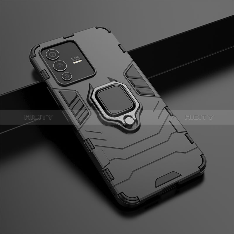 Coque Contour Silicone et Plastique Housse Etui Mat avec Magnetique Support Bague Anneau KC1 pour Vivo V23 5G Plus