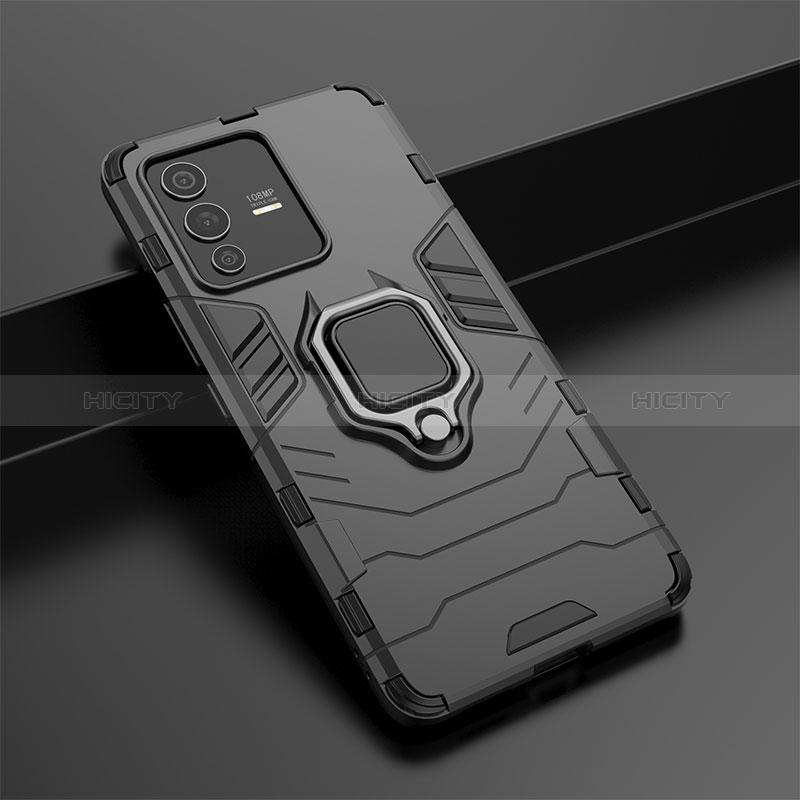 Coque Contour Silicone et Plastique Housse Etui Mat avec Magnetique Support Bague Anneau KC1 pour Vivo V23 Pro 5G Plus