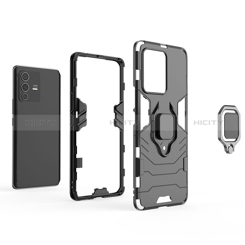 Coque Contour Silicone et Plastique Housse Etui Mat avec Magnetique Support Bague Anneau KC1 pour Vivo V23 Pro 5G Plus