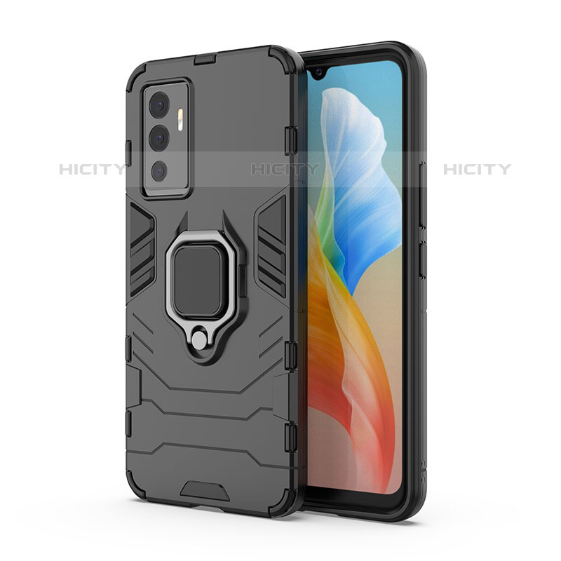 Coque Contour Silicone et Plastique Housse Etui Mat avec Magnetique Support Bague Anneau KC1 pour Vivo V23e 5G Plus