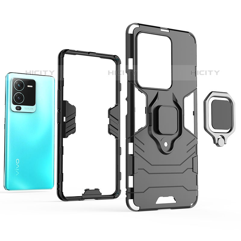 Coque Contour Silicone et Plastique Housse Etui Mat avec Magnetique Support Bague Anneau KC1 pour Vivo V25 Pro 5G Plus