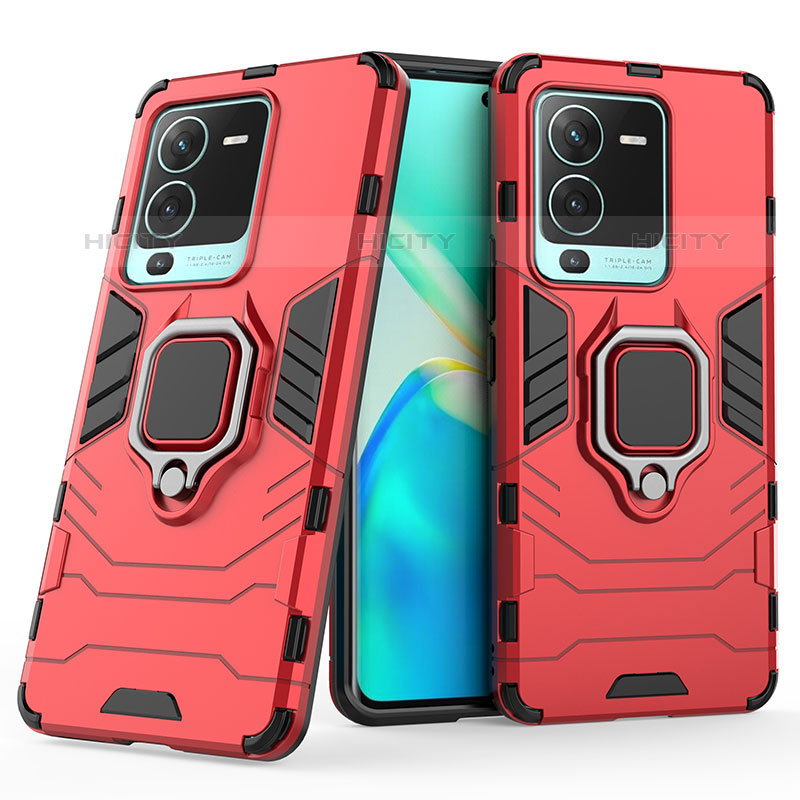 Coque Contour Silicone et Plastique Housse Etui Mat avec Magnetique Support Bague Anneau KC1 pour Vivo V25 Pro 5G Plus