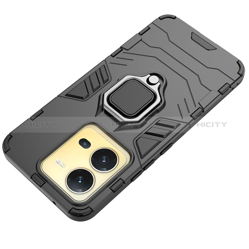 Coque Contour Silicone et Plastique Housse Etui Mat avec Magnetique Support Bague Anneau KC1 pour Vivo V25e Plus