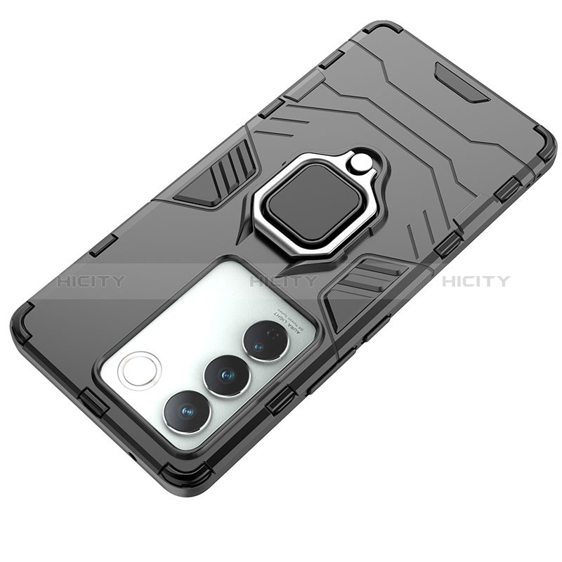 Coque Contour Silicone et Plastique Housse Etui Mat avec Magnetique Support Bague Anneau KC1 pour Vivo V27 5G Plus