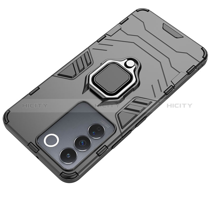 Coque Contour Silicone et Plastique Housse Etui Mat avec Magnetique Support Bague Anneau KC1 pour Vivo V27e 5G Plus