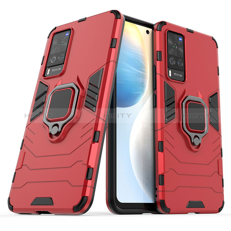 Coque Contour Silicone et Plastique Housse Etui Mat avec Magnetique Support Bague Anneau KC1 pour Vivo X60 Pro 5G Plus