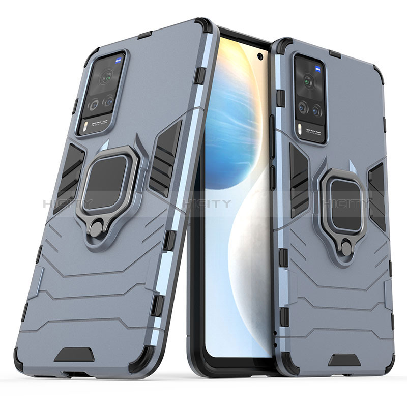 Coque Contour Silicone et Plastique Housse Etui Mat avec Magnetique Support Bague Anneau KC1 pour Vivo X60 Pro 5G Plus