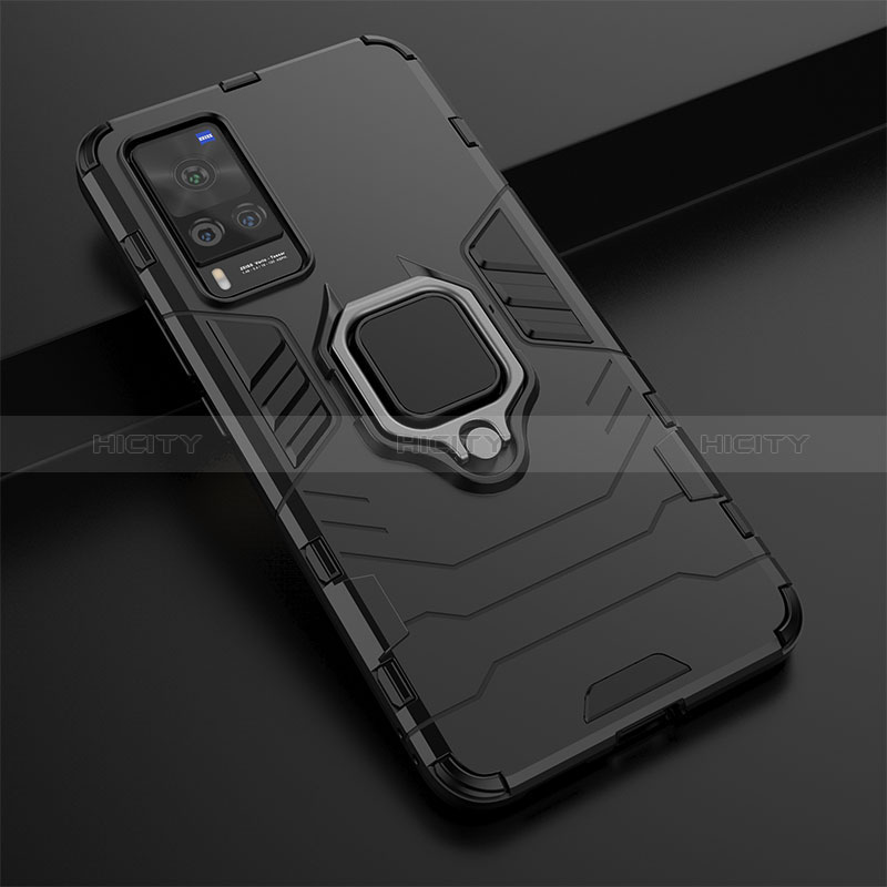 Coque Contour Silicone et Plastique Housse Etui Mat avec Magnetique Support Bague Anneau KC1 pour Vivo X60 Pro 5G Plus