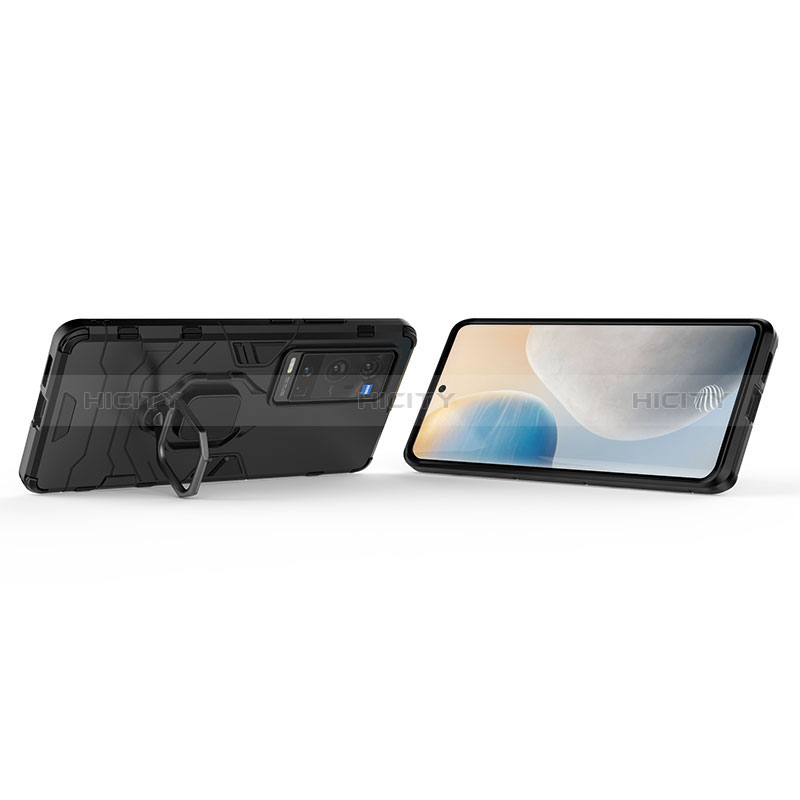 Coque Contour Silicone et Plastique Housse Etui Mat avec Magnetique Support Bague Anneau KC1 pour Vivo X60 Pro+ Plus 5G Plus