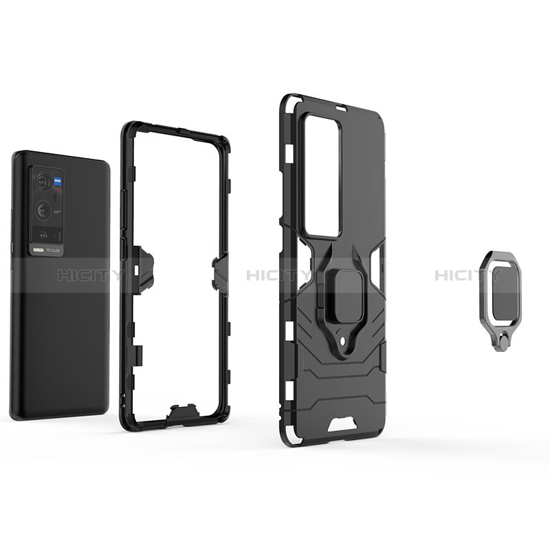 Coque Contour Silicone et Plastique Housse Etui Mat avec Magnetique Support Bague Anneau KC1 pour Vivo X60 Pro+ Plus 5G Plus