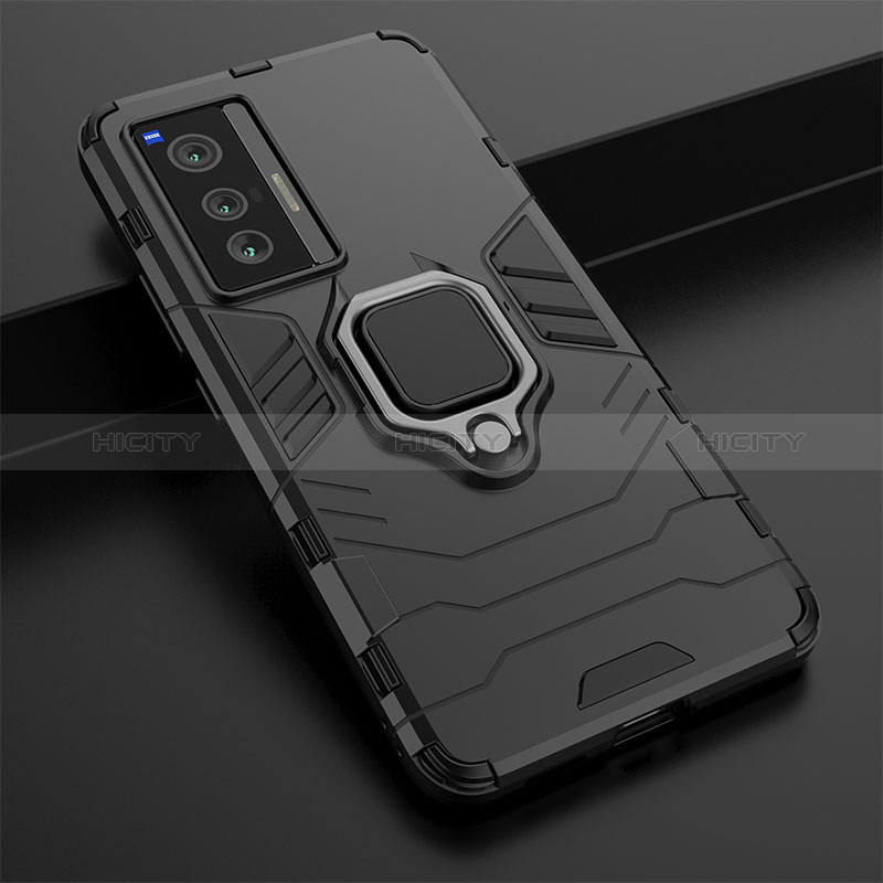 Coque Contour Silicone et Plastique Housse Etui Mat avec Magnetique Support Bague Anneau KC1 pour Vivo X70 5G Plus