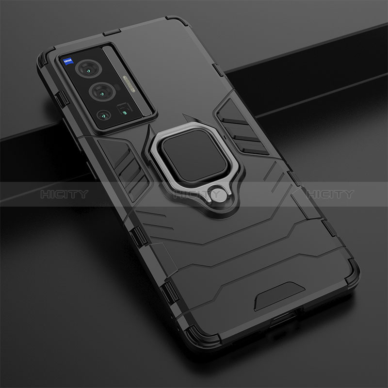 Coque Contour Silicone et Plastique Housse Etui Mat avec Magnetique Support Bague Anneau KC1 pour Vivo X70 Pro 5G Plus