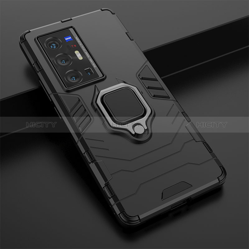 Coque Contour Silicone et Plastique Housse Etui Mat avec Magnetique Support Bague Anneau KC1 pour Vivo X70 Pro+ Plus 5G Plus