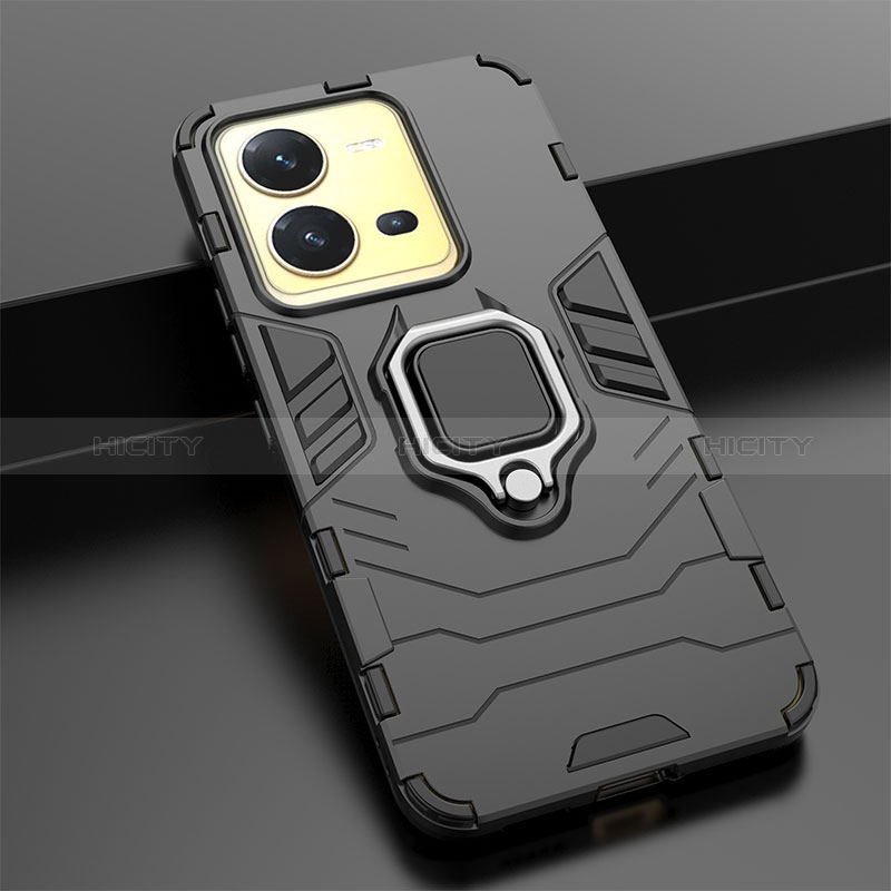 Coque Contour Silicone et Plastique Housse Etui Mat avec Magnetique Support Bague Anneau KC1 pour Vivo X80 Lite 5G Plus