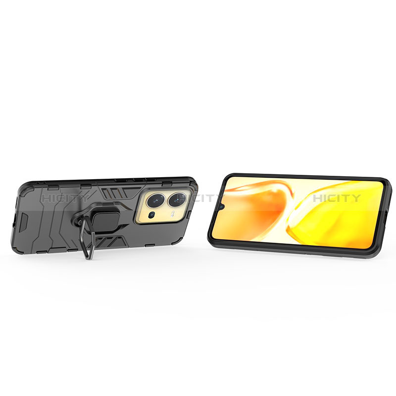 Coque Contour Silicone et Plastique Housse Etui Mat avec Magnetique Support Bague Anneau KC1 pour Vivo X80 Lite 5G Plus