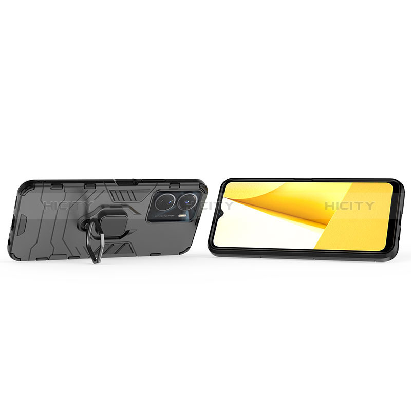 Coque Contour Silicone et Plastique Housse Etui Mat avec Magnetique Support Bague Anneau KC1 pour Vivo Y16 Plus