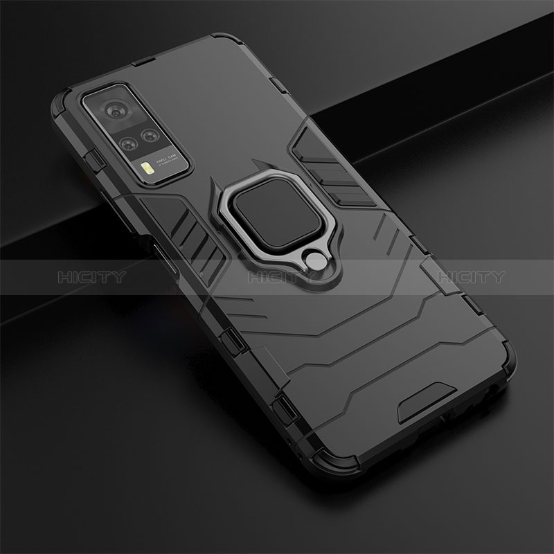 Coque Contour Silicone et Plastique Housse Etui Mat avec Magnetique Support Bague Anneau KC1 pour Vivo Y51 (2021) Plus