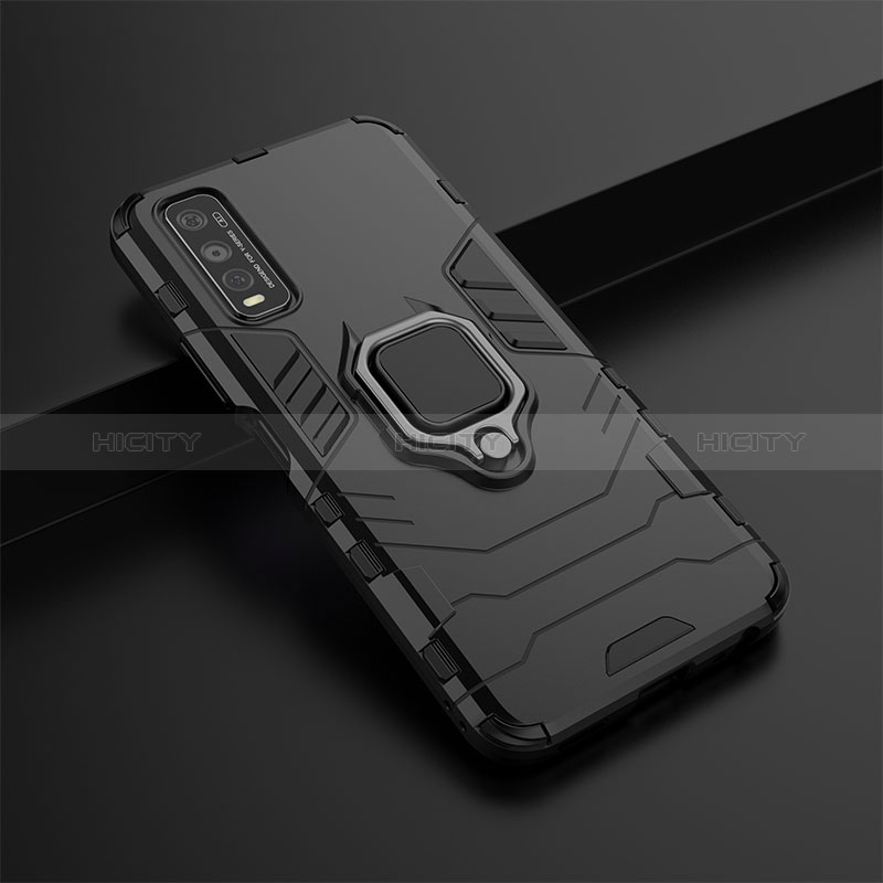 Coque Contour Silicone et Plastique Housse Etui Mat avec Magnetique Support Bague Anneau KC1 pour Vivo Y51s 5G Plus