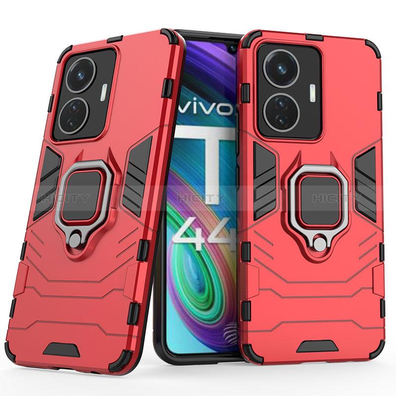 Coque Contour Silicone et Plastique Housse Etui Mat avec Magnetique Support Bague Anneau KC1 pour Vivo Y55 4G Rouge Plus