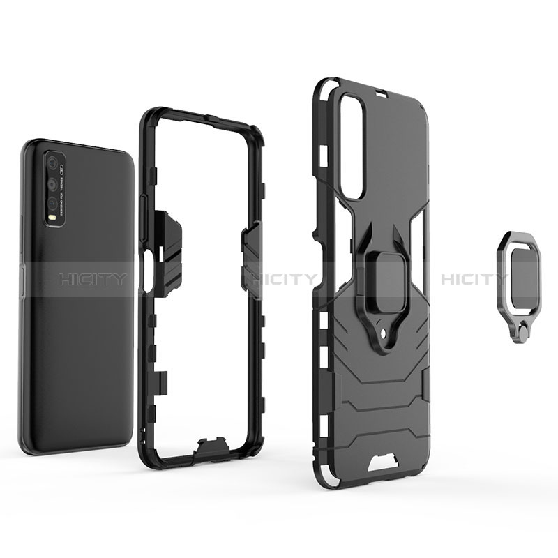 Coque Contour Silicone et Plastique Housse Etui Mat avec Magnetique Support Bague Anneau KC1 pour Vivo Y70t 5G Plus