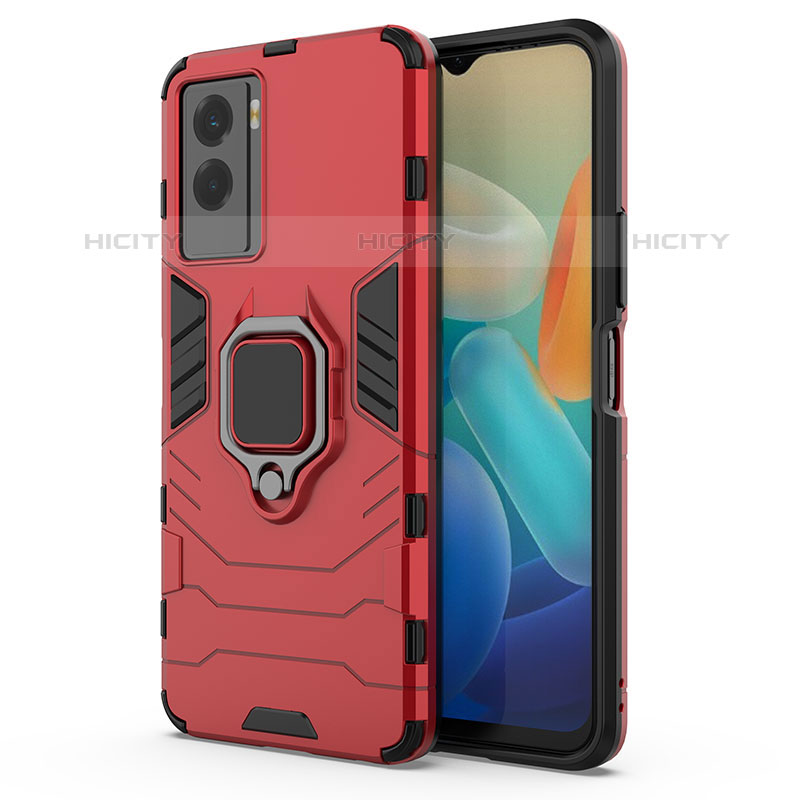 Coque Contour Silicone et Plastique Housse Etui Mat avec Magnetique Support Bague Anneau KC1 pour Vivo Y72t Rouge Plus