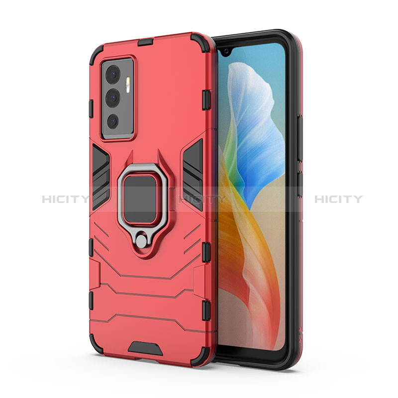 Coque Contour Silicone et Plastique Housse Etui Mat avec Magnetique Support Bague Anneau KC1 pour Vivo Y75 4G Rouge Plus