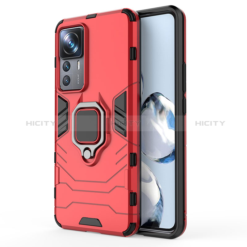 Coque Contour Silicone et Plastique Housse Etui Mat avec Magnetique Support Bague Anneau KC1 pour Xiaomi Mi 12T 5G Rouge Plus