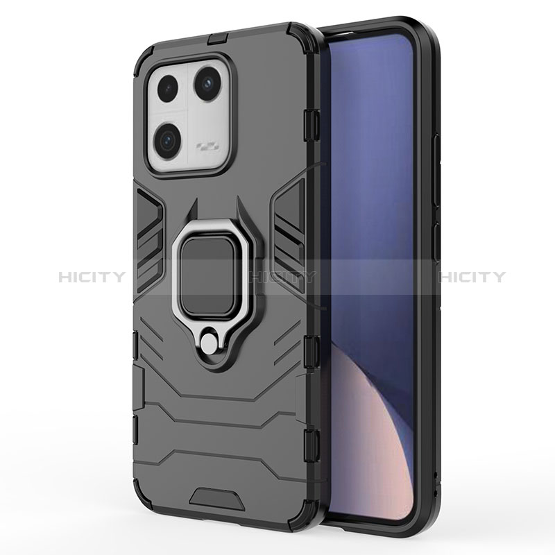 Coque Contour Silicone et Plastique Housse Etui Mat avec Magnetique Support Bague Anneau KC1 pour Xiaomi Mi 13 5G Noir Plus