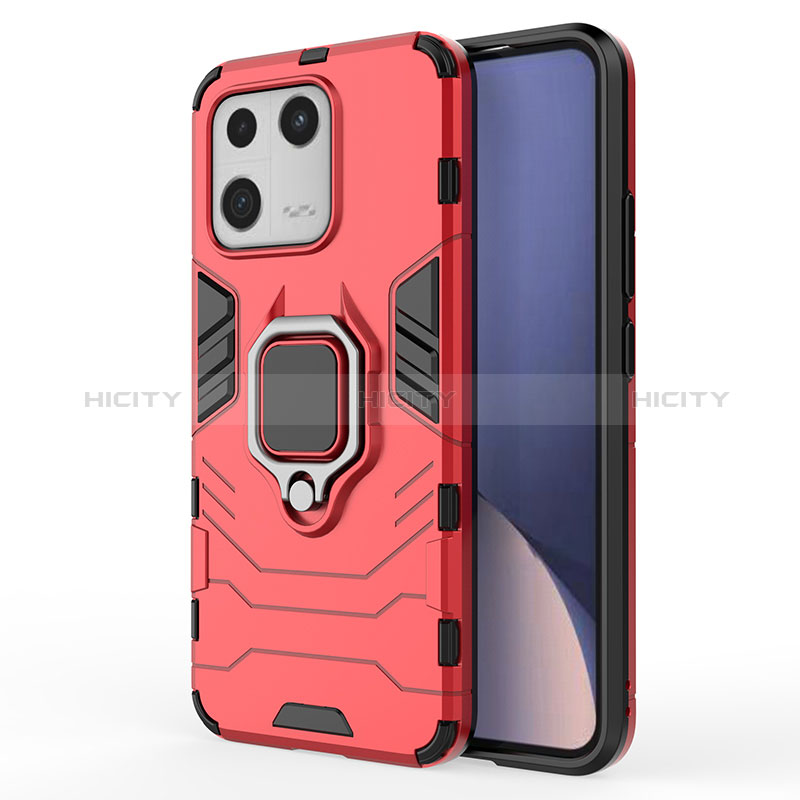 Coque Contour Silicone et Plastique Housse Etui Mat avec Magnetique Support Bague Anneau KC1 pour Xiaomi Mi 13 5G Rouge Plus