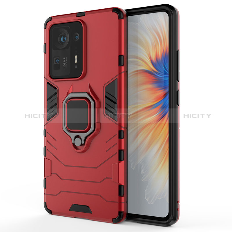 Coque Contour Silicone et Plastique Housse Etui Mat avec Magnetique Support Bague Anneau KC1 pour Xiaomi Mi Mix 4 5G Rouge Plus