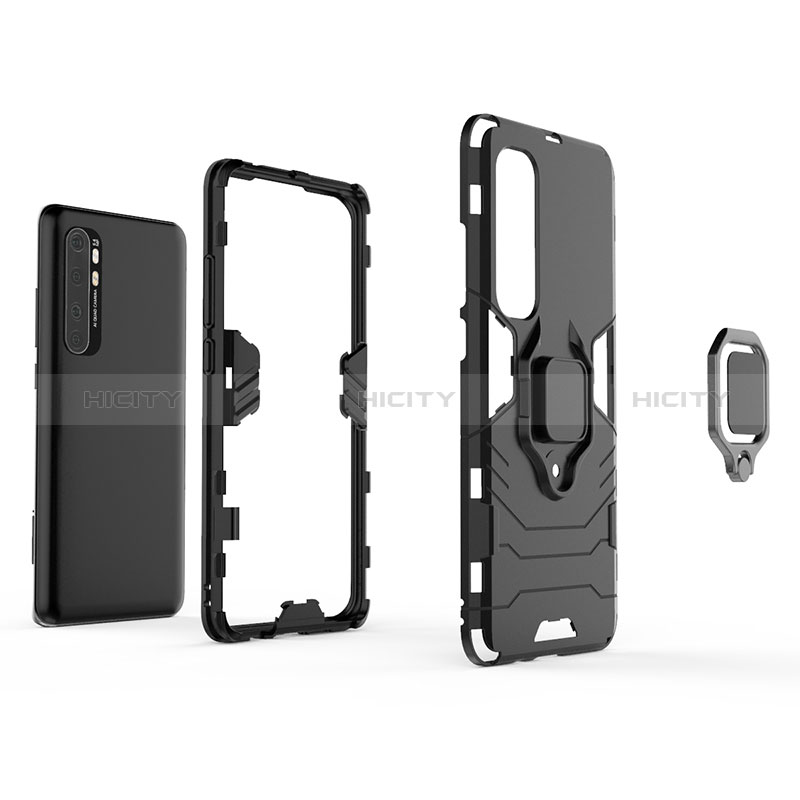 Coque Contour Silicone et Plastique Housse Etui Mat avec Magnetique Support Bague Anneau KC1 pour Xiaomi Mi Note 10 Lite Plus