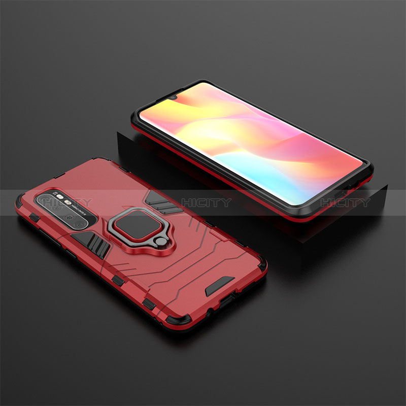 Coque Contour Silicone et Plastique Housse Etui Mat avec Magnetique Support Bague Anneau KC1 pour Xiaomi Mi Note 10 Lite Rouge Plus