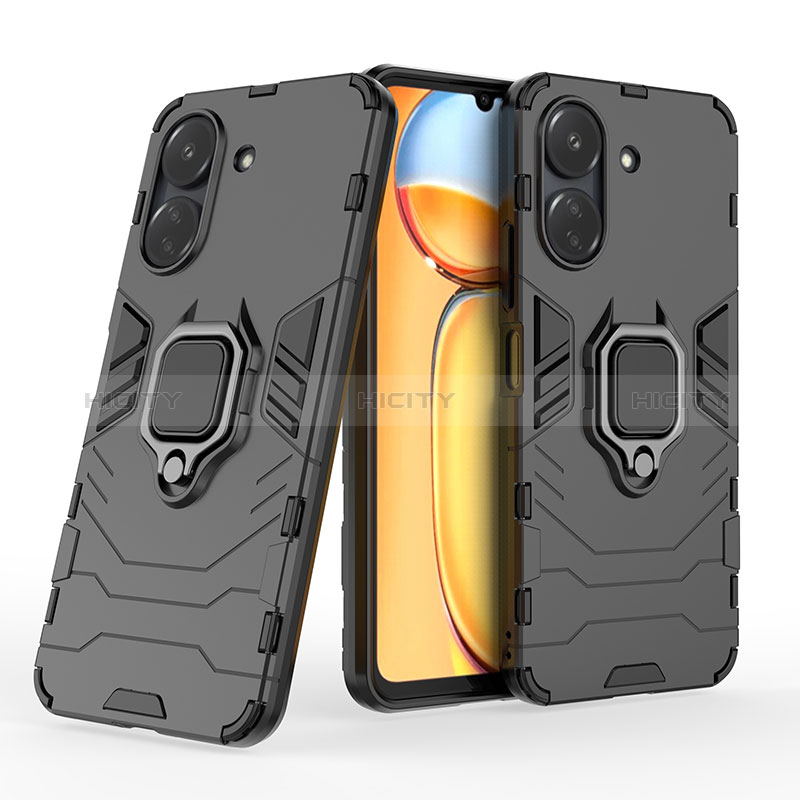 Coque Contour Silicone et Plastique Housse Etui Mat avec Magnetique Support Bague Anneau KC1 pour Xiaomi Poco C65 Plus