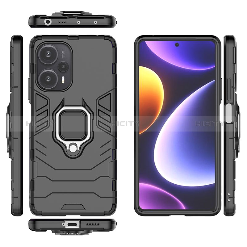 Coque Contour Silicone et Plastique Housse Etui Mat avec Magnetique Support Bague Anneau KC1 pour Xiaomi Poco F5 5G Plus