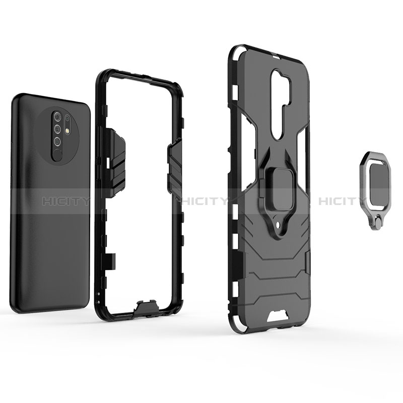 Coque Contour Silicone et Plastique Housse Etui Mat avec Magnetique Support Bague Anneau KC1 pour Xiaomi Poco M2 Plus